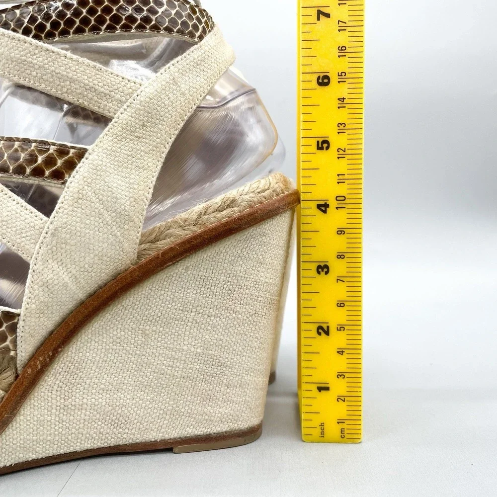 Paul Andrew Womens 40 10 Gladiator Sandals Shoes Snake Print Ivory Wedge Lace Up_5